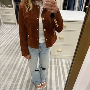 LoveShackFancy Brown Suede Blazer with Gold Buttons
